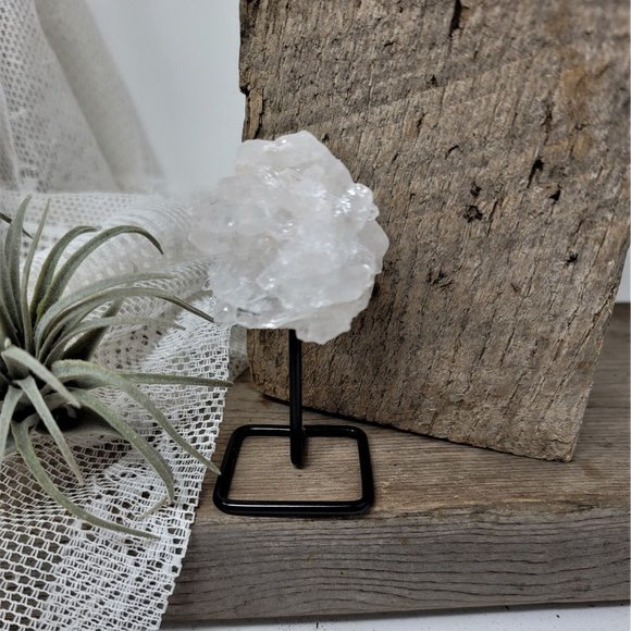 Genuine Crystal Quartz Point Cluster Metal Modern Stand - Picture 4 of 10